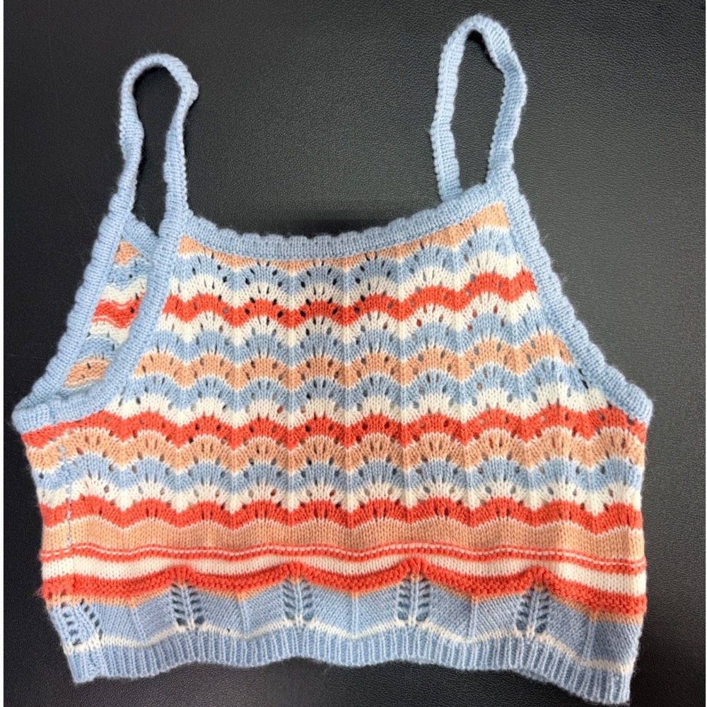 SHEIN Knit Sweater Crop Top Womens XS Chevron Boho Festival Sleeveless Tank Soft - Picture 2 of 10